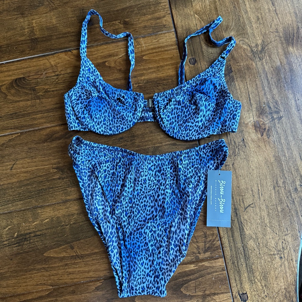 Nwt Vintage Blue Leopard Print Bikini Set